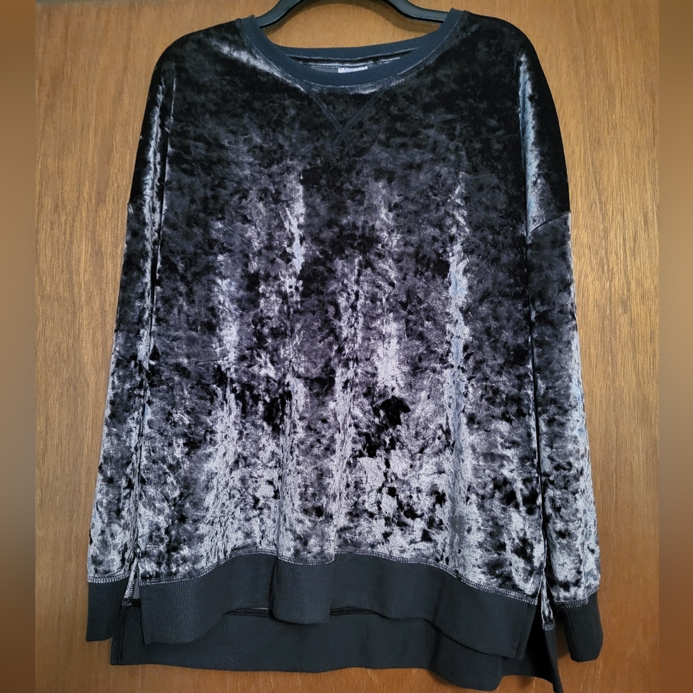 Secret Treasures Crushed Velvet Velour Long Sleeve Pajama Top L Large Gray